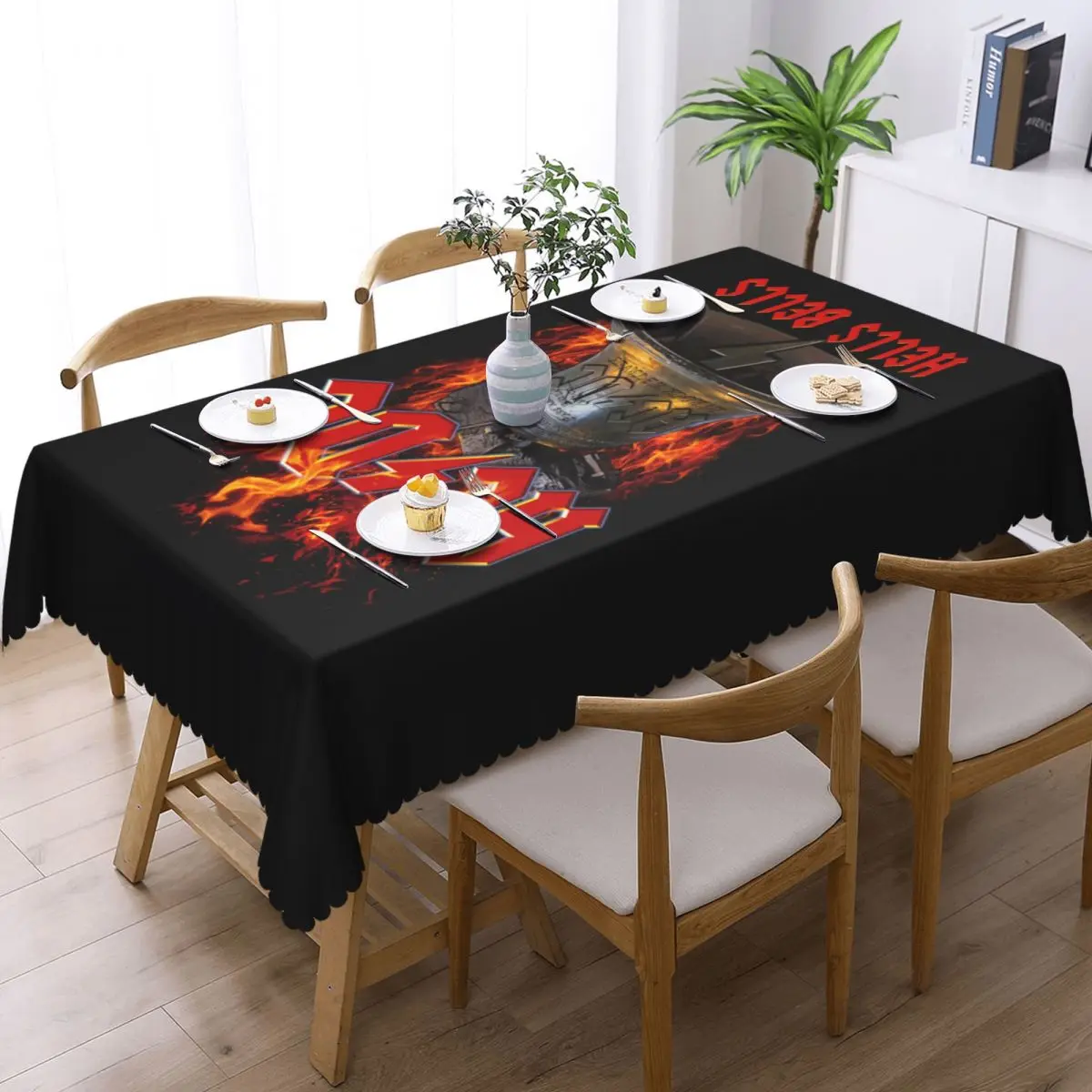 Customized AC DC Hells Bells Rectangular Tablecloth Waterproof Table Cloth Retro Rock Heavy Metal Table Covers