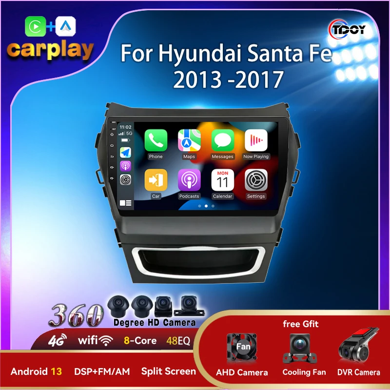 

Car Radio Carplay Android Auto Wireless Bluetooth For Hyundai Santa Fe 2013 -2017 Multimedia Automotive Car Stereo Navigation 4G