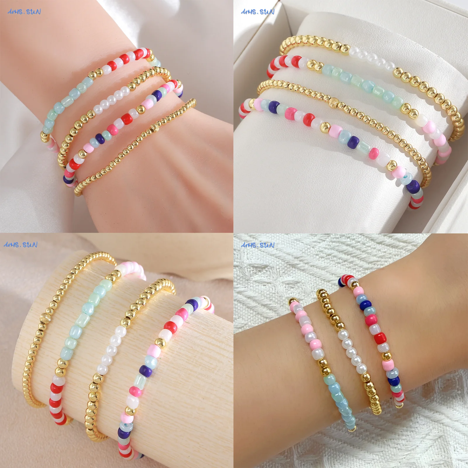 MHS.SUN جديد البوهيمي مطلية بالذهب معدن مطرز أساور ملونة الأرز الخرز سوار حفلة عيد ميلاد مجوهرات للنساء الرجال