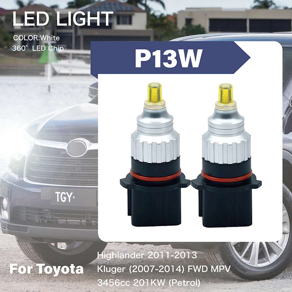 

For Toyota Highlander Kluger Petrol P13W 12277 SH23W 2Pcs/Set 360° 20W Car LED Light Automotive Fog Lamp Headlight Bulb