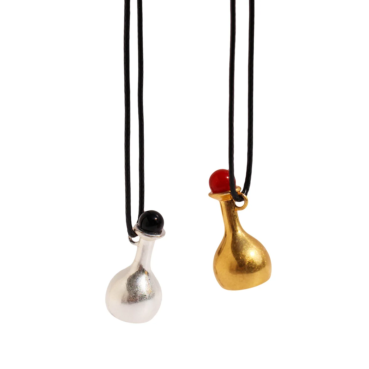 Adjustable Drawstring Flagon Pendant Long Black Leather Cord Necklace For Men And Women M268