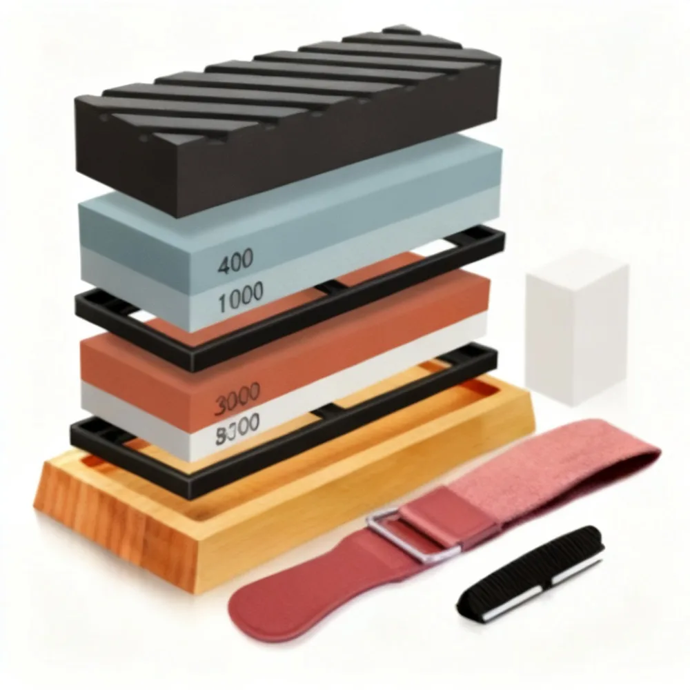 Professional Sharpening Stone Kit 400/1000 3000/8000 Grit Dual Whetstone Set for Kitchen Knives Scissors Chisels 2026
