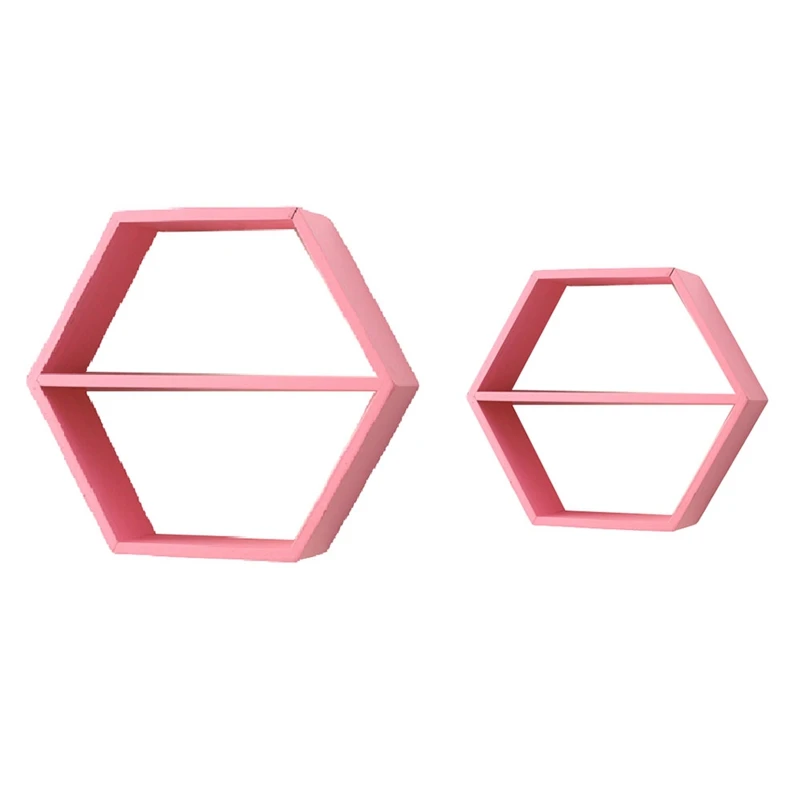 2Piece Hexagon Shelves Honeycomb Shelves Hexagonal Storage Rack Mounted Shelf Pink