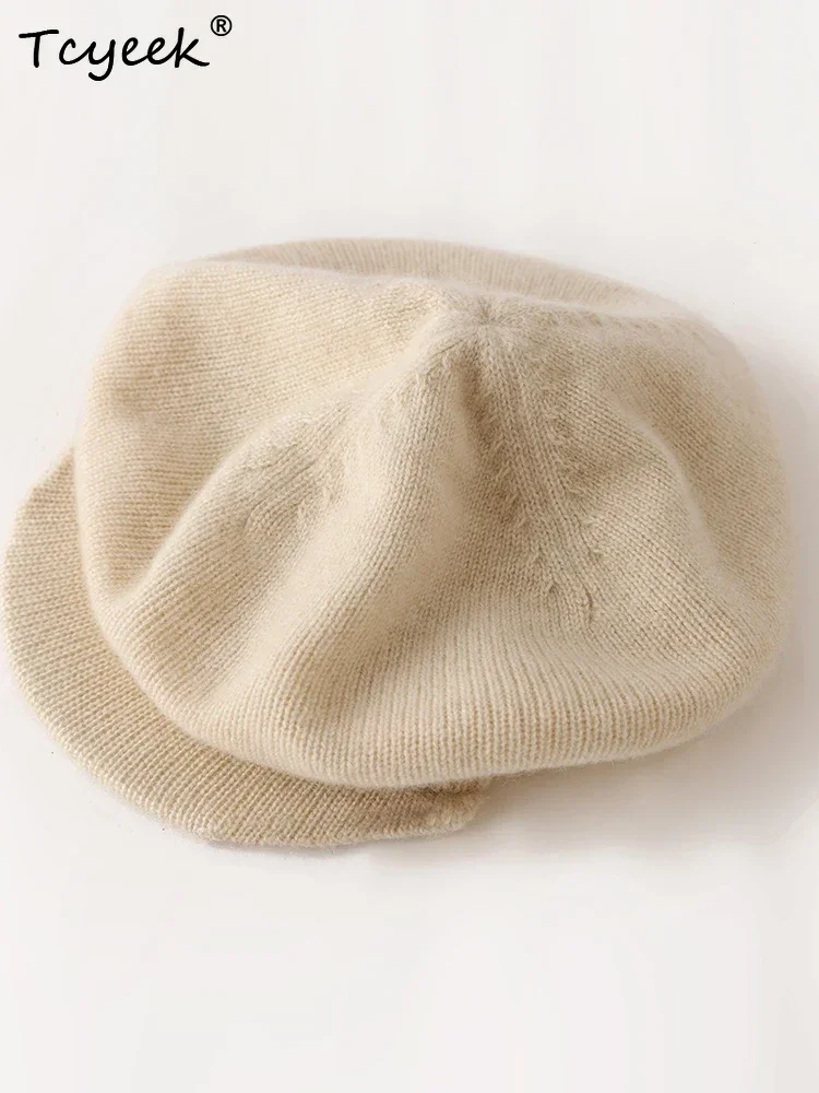 Daily Hats Autumn Winter Versatile Beret 100% Cashmere Hat Women's Duckbill Cap Flat Cap Knit Double-Layer Warm Outdoor Headgear