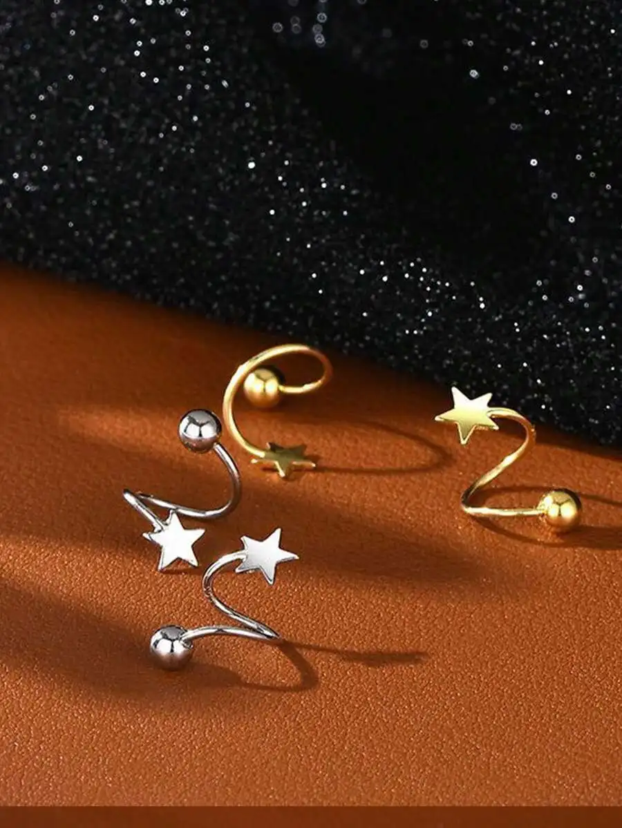 

S925 Sterling Silver Star-Embellished Spiral Screw Navel Stud, Elegant Minimalist Design For Everyday Wear, Gift For Her