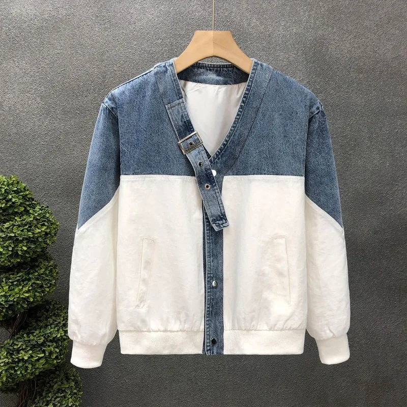 Men's clothing spring and autumn high quality contrast color Denim coat fashion trend loose foreign style coat Y2K clothes