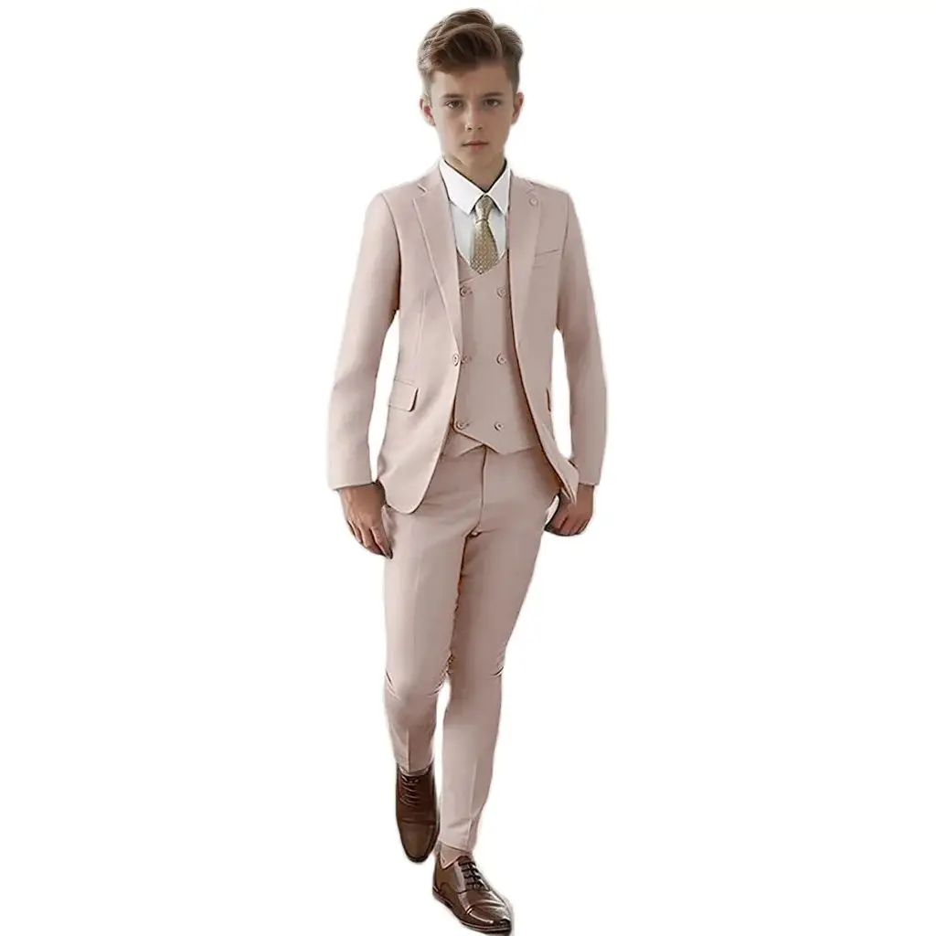 Beige Suit For Boys Peaked Lapel Wedding Tuxedo Kids Blazer Child Set Formal Party Jacket Pants Vest 3 Piece 2-16 Years Old