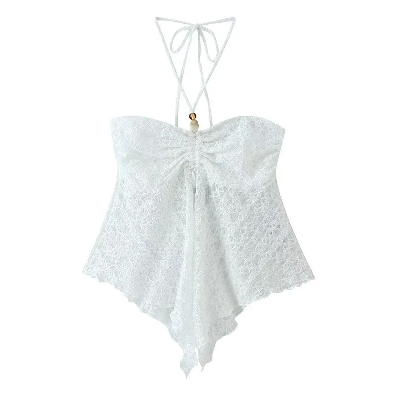 Dave&Di New European And American Style Women's Fashionable And Sexy Spicy Girl Lace Hem Short Top