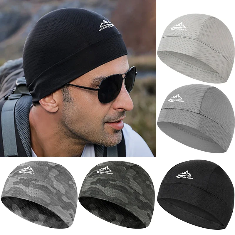 Summer Cycling Skull Cap for Men Motorcycle Under Helmet Liner Hat Sweat-Wicking Quick Dry Breathable Sports Cooling Beanie Cap