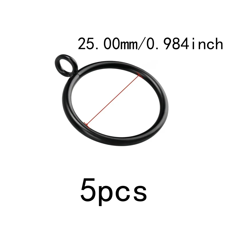 5 pcs 25mm Metal Window Curtain Rings, Bathroom Shower Panel, Easy Install Simple Hang, Smooth Sliding On Rod, Black