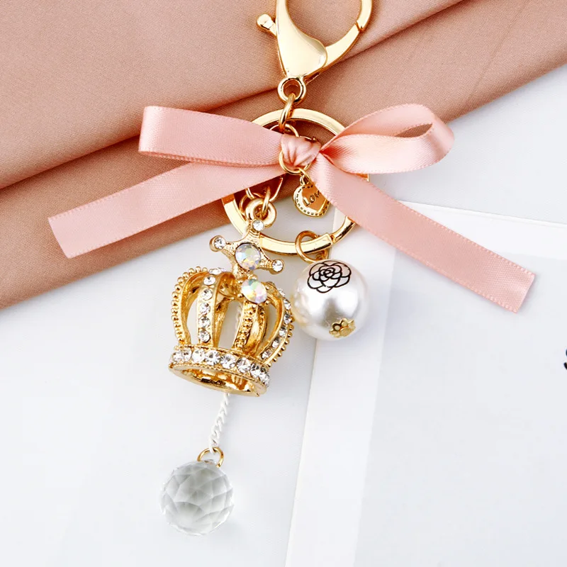 King Crown Keychain Pendant Charm Rhinestone Crystal For Handbag Purse Bag Carkey Gift Keyholder