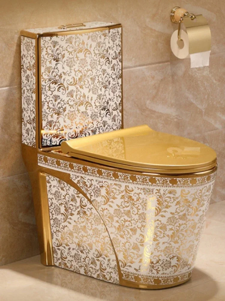 Middle East Electroplated Golden Toilet Hotel Bathroom Ceramic High-End Toilet Manufacturers One-Piece Pumping Deodorant Toilet