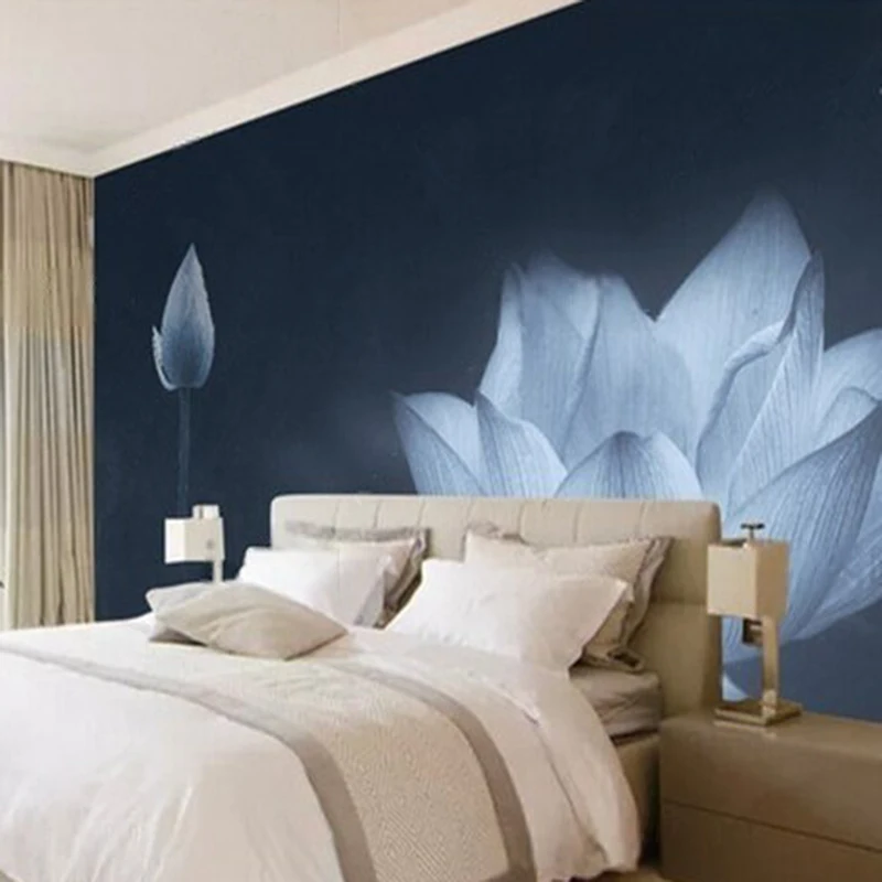 Modern simple and elegant summer lotus pond TV luxurious home decoration bedroom background wall