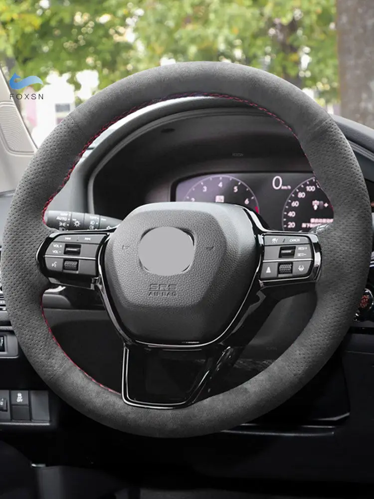 Suede Perforated Leather Cover For Honda Civic 11th 2022 Car Interior Steering Wheel Cover Hand Sewing Braids with Threads Kits