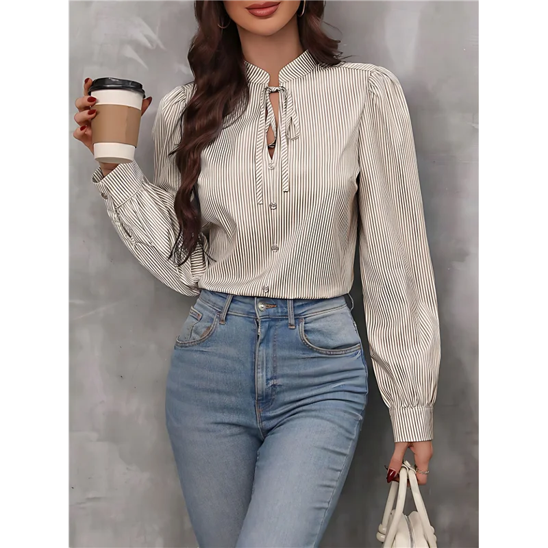 AOAO-Camicie abbottonata a righe da donna Camicette classiche da lavoro da ufficio eleganti a maniche lunghe