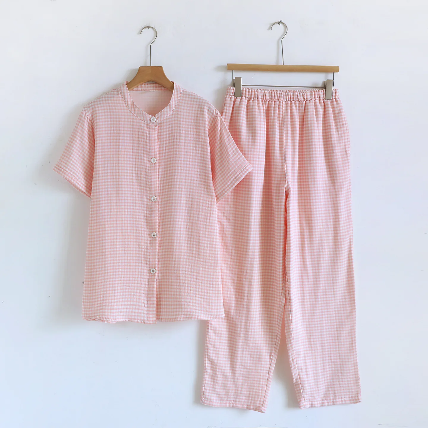 Summer New Cotton Couple Pajamas Suit Two-Piece Plaid Pijama Men's Women's Home Wear Short Sleeve Loungewear Pyjamas