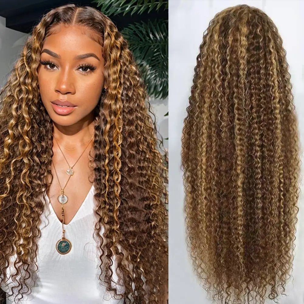 

Парик из натуральных волос с глубокой волной 250% Highlight, 13x6 HD Lace Frontal, предварительно выщипанный, 30-36 дюймов, коричневый омбре, кудрявый, с эффектом водной волны