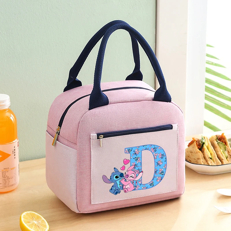 Stitch Disney Kids Lunch Pack borse isolate scatole per il pranzo lettera A-Z borsa a tenuta stagna addensata Cartoon Anime regali di compleanno