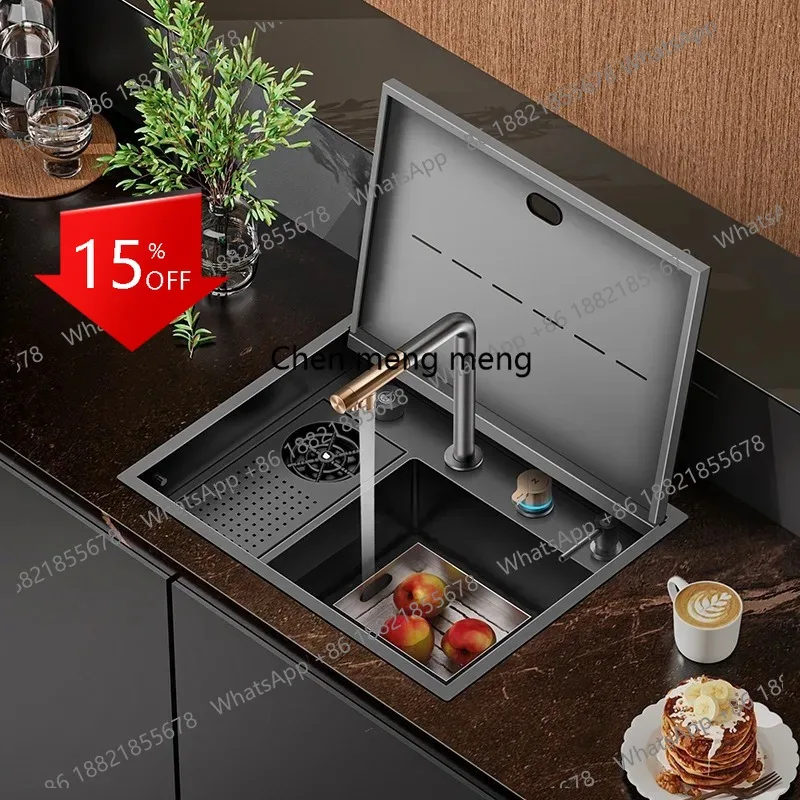 A139 Stainless Steel Kitchen Sink Bar Sink with Nano Flip Cover Invisible Cup Washer