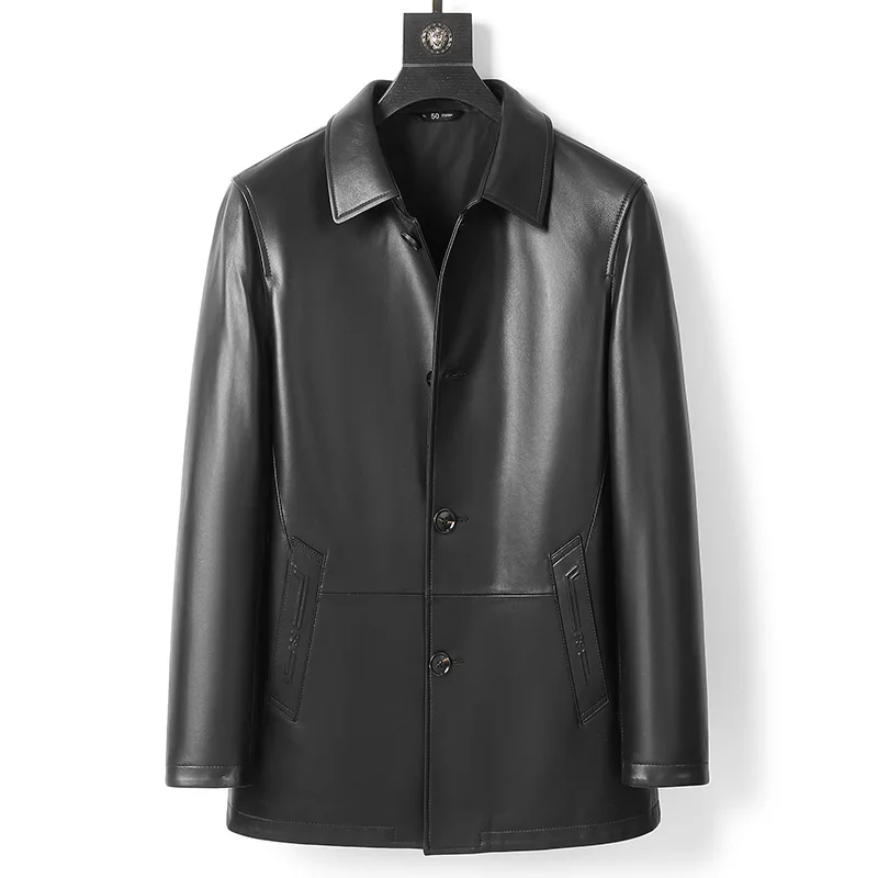 

Men's Genuine Leather Coat, Sheepskin, Mid-length Windbreaker, Leather Suit, All-match Business Men's Wear, Spring And Autumn