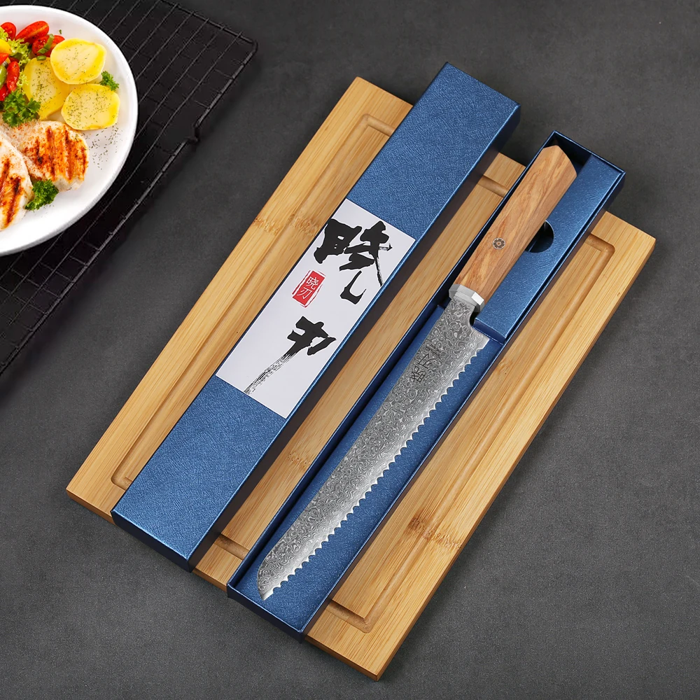 

8.5" Bread Knife Hand Forged Damascus Steel Kitchen Japanese Chef Knives Cutting Cheese Cake Toast Slicer Serrated Cooking Tools