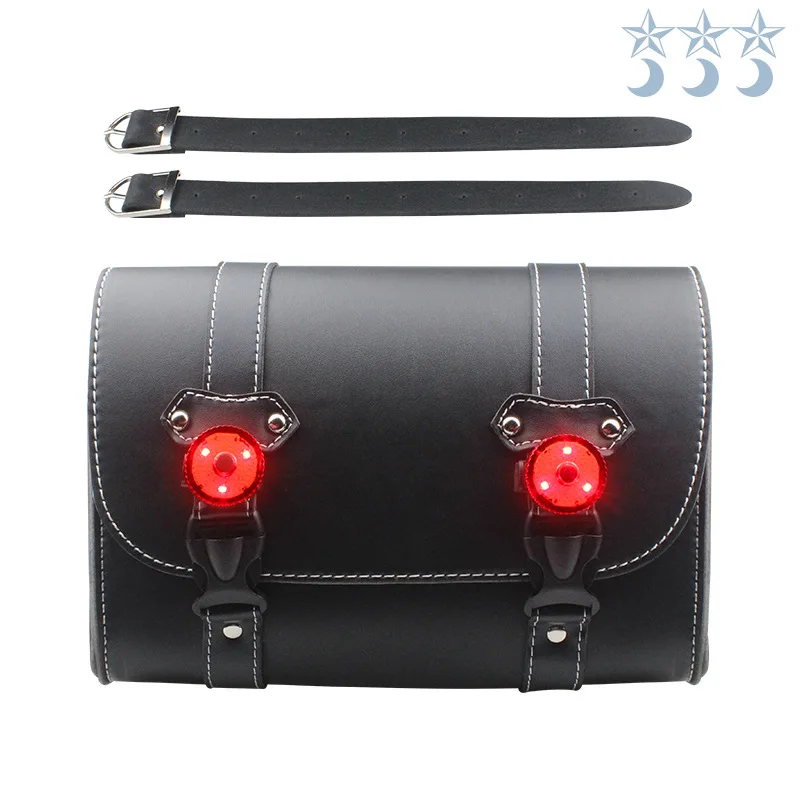 Motorcycle side box with lights Leather hanging bag Rider bag kit Harley Prince modified cruiser side bag