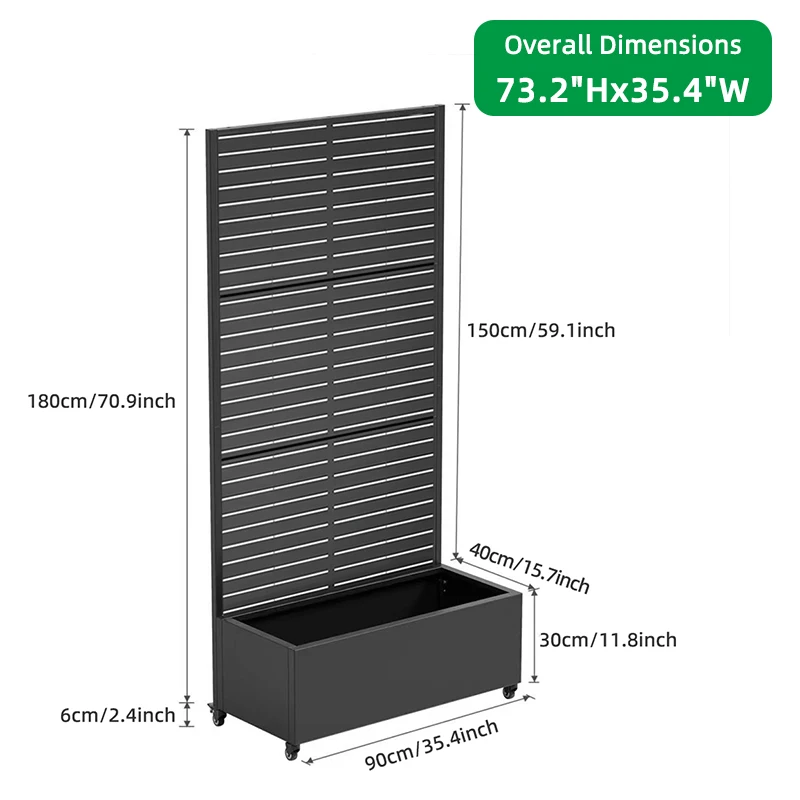 Privacy Screen Planter Box with Trellis and Wheels, 73.2 Inch Tall Metal Raised Planter for Climbing Plants Patio Balcony
