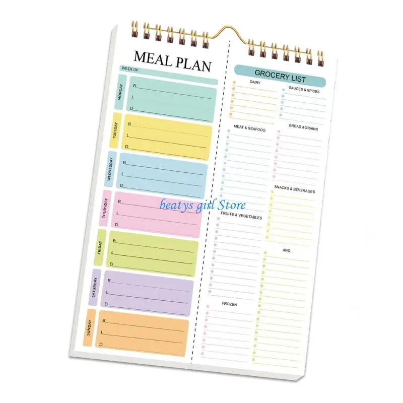 Image 4: Bloc-notes planification repas vertical C7AB, planificateur repas avec sections liste courses cuisine