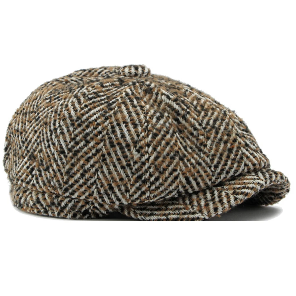 HT4409 Beret Cap Autumn Winter Cap Hat Men Women Striped Artist Painter Wool Beret Hat Male Female Ivy Octagonal Flat Cap Berets