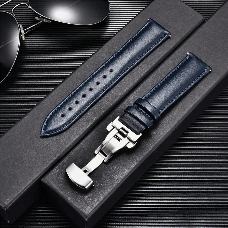 New Leather Watch Straps 18mm 20mm 22mm 24mm with Stainless Steel Butterfly Buckle Watch Accessories Casual Watchbands