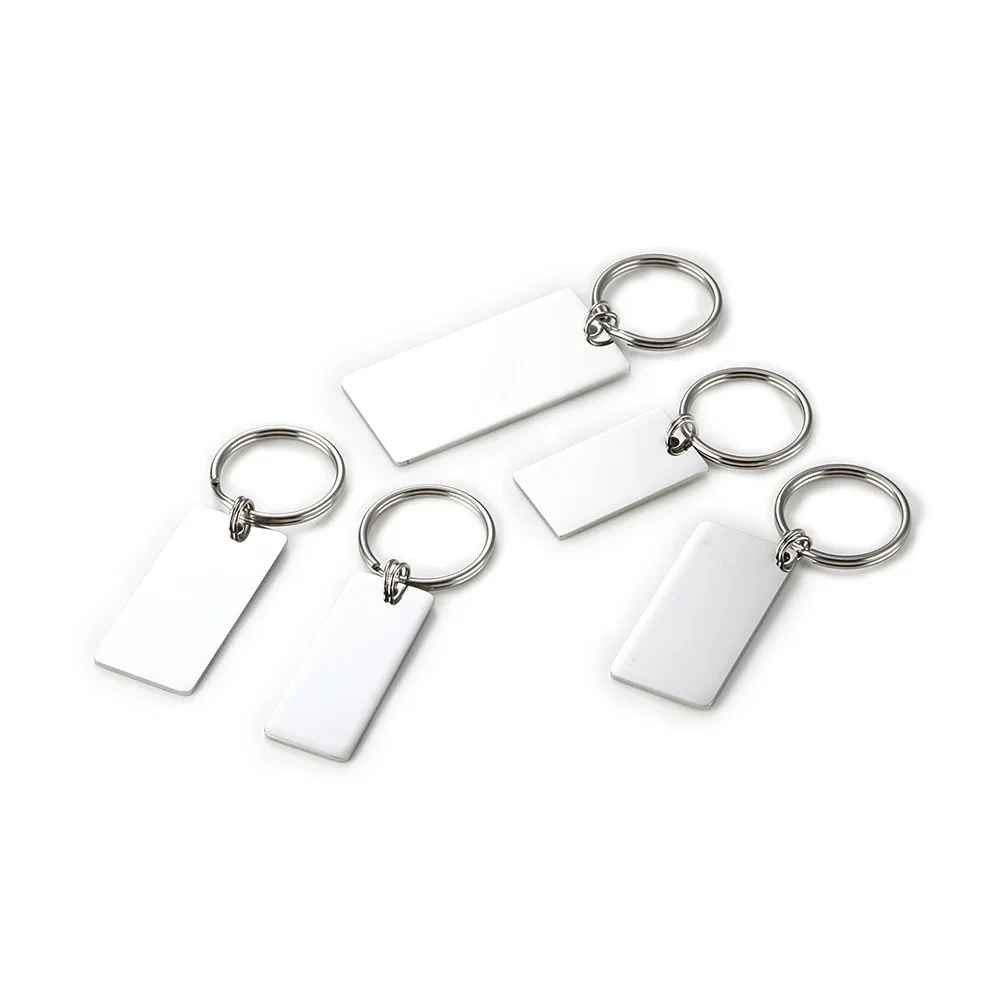 10pcs Stainless Steel Rectangle Charms Tags Keychain Blank For Engrave Logo Metal Rectangle Tag Label DIY Key Chain