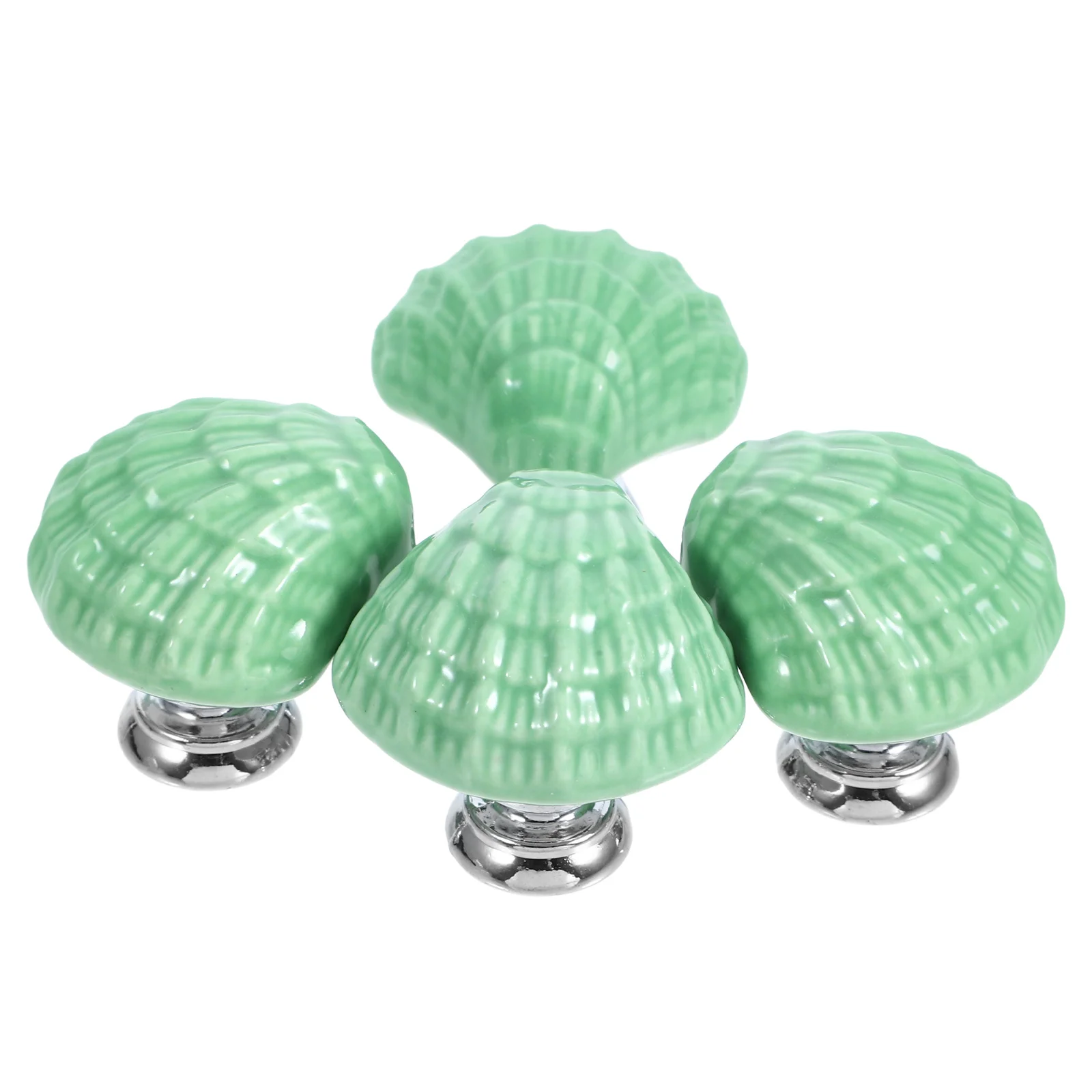 

4Pcs Creative Shell Ceramic Door Knobs Cartoon Style Pull Handle Cabinet Drawer Cupboard Furniture Light Green