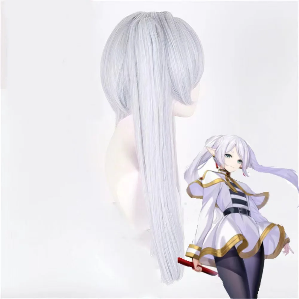 Synthetic Cosplay Wig Inspired By Frieren-S, Twin Ponytails, Realistic Scalp, Adjustable Net, Anime Costume, Party Hair