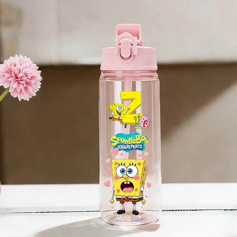 

Бутылка для воды большой емкости 900 мл с изображением Спонджбоба, буквы A-Z, детская спортивная бутылка с трубочкой, милая мультяшная пластиковая бутылка для напитков для девочек