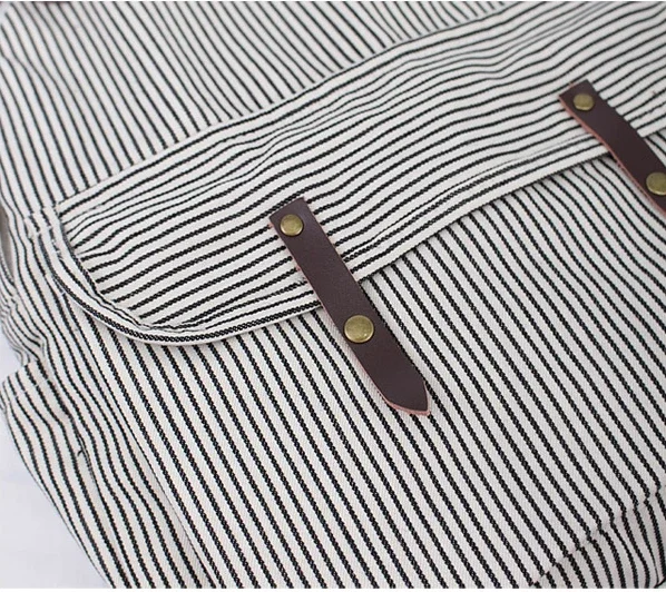 Casual Canvas Backpack Female School Bookbag for Teenager Cotton Leisure Fabric Student Bag Daily Everyday Striped Bagpack