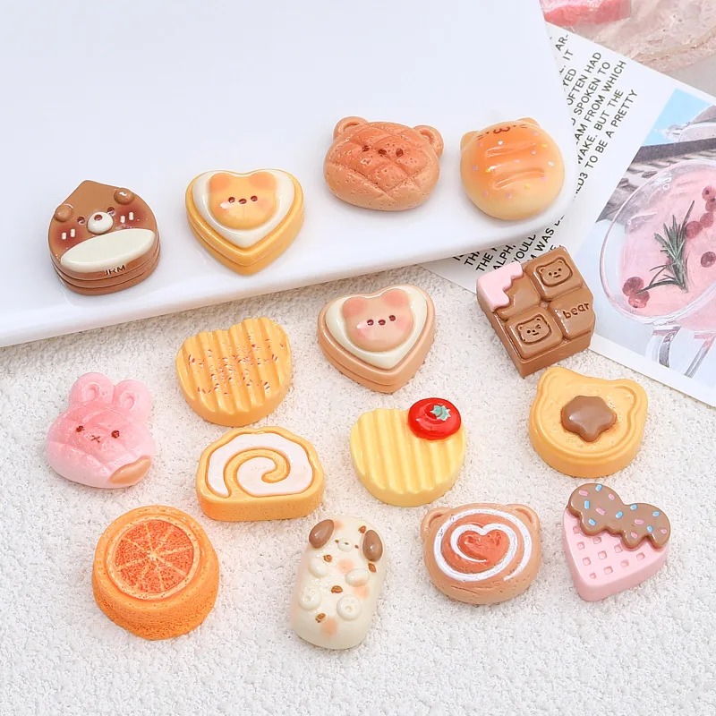 10Pcs Cartoon Cute Bread Chocolate Biscuit Resin Cabochon Flatbacks Scrapbooking For Phone Decoration DIY Dollhouse Accessories