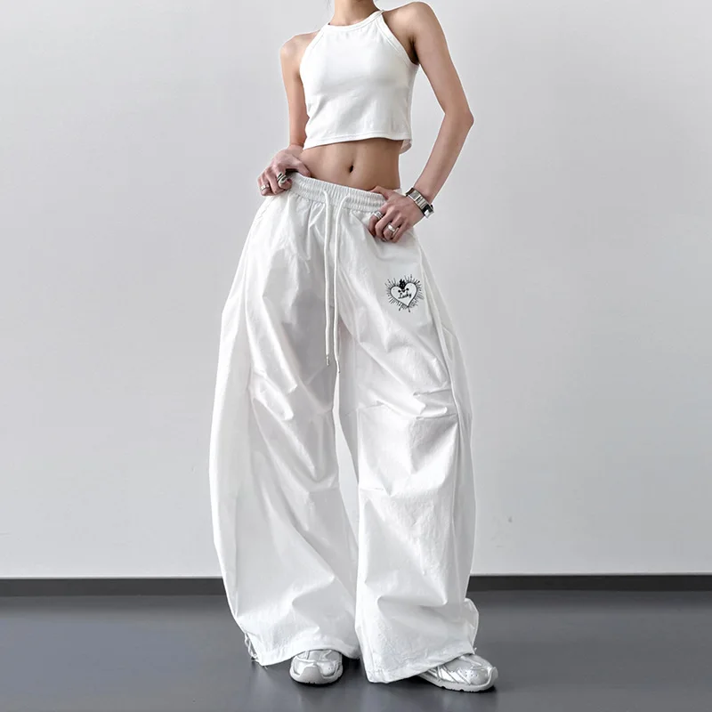 

Y2K Hip Hop Dance Pants Women's White High Waist Jazz Joggers Streetwear Casual Trousers Quick Dry Workout