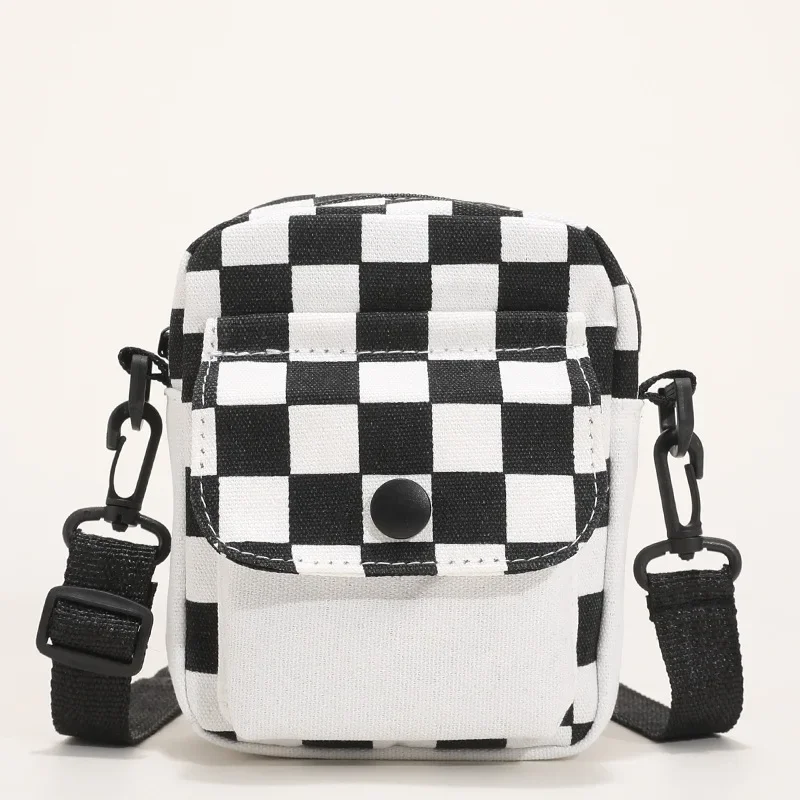 

New Plaid Canvas Messenger Bag Women's Ins Style Compact Square Shoulder Purse Student Campus Essential Crossbody Bag Purse