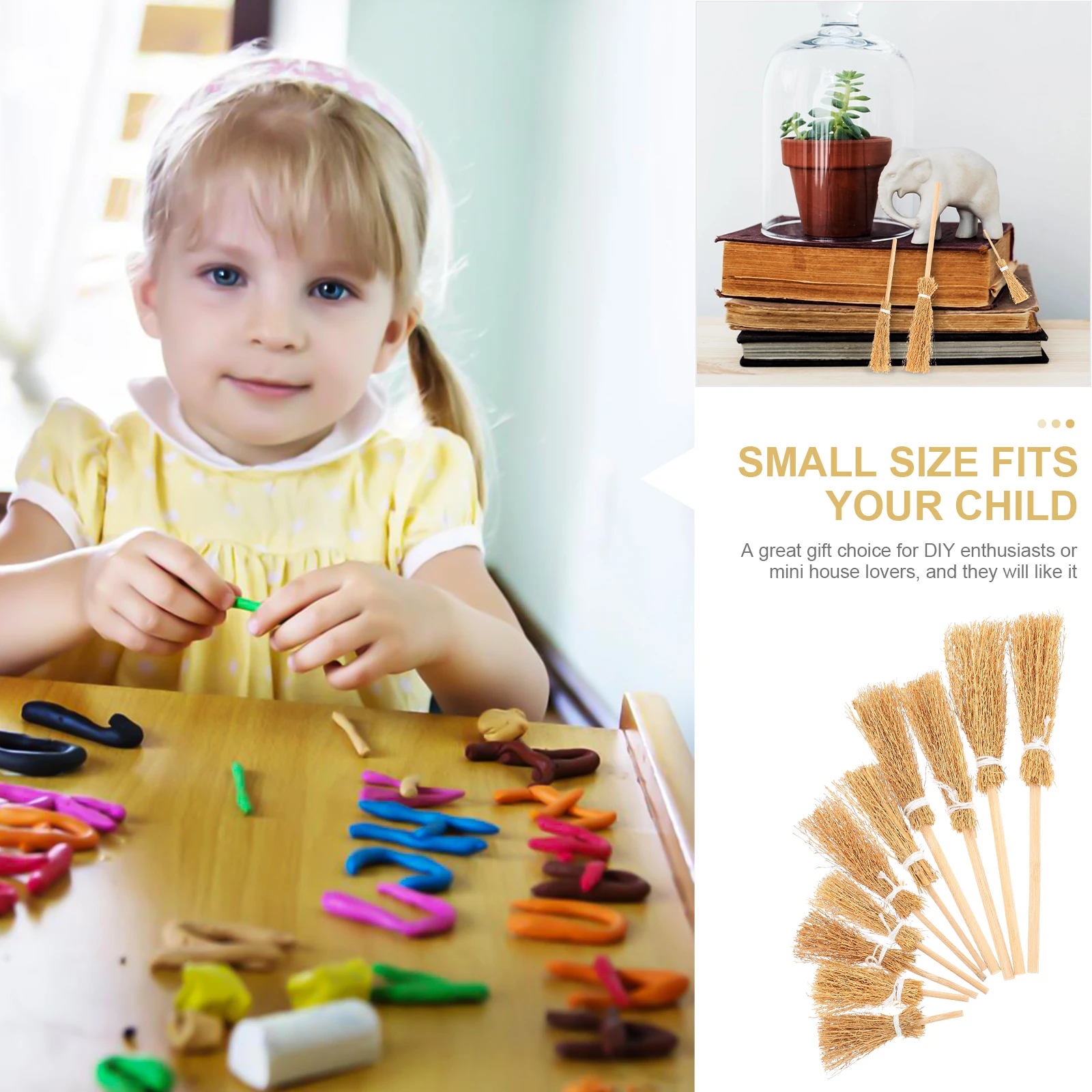 

10 Pcs Simulation Broom Decorative Miscanthus Tiny Realistic Details Home Desktop Decor Photo Mini Simulation Broom Prop