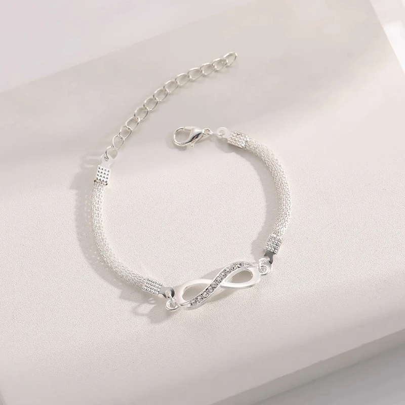 Western casual beach rhinestone heart figure-eight infinity symbol butterfly bracelet geometric metal chain