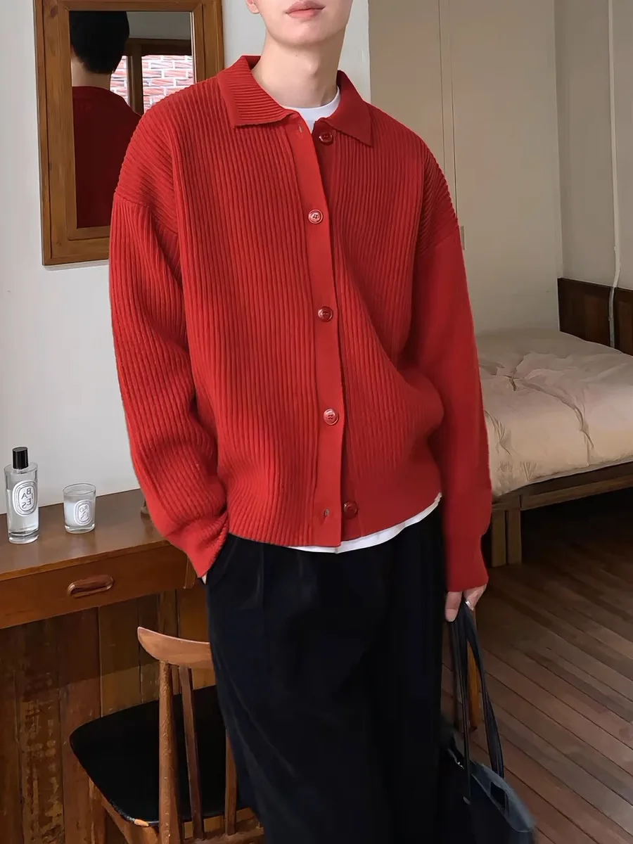 

Spring and Summer Dark Green Lapel Knitted Sweater Cardigan Jacket Men's Hair Men's Fashion Casual Versatile Sweater