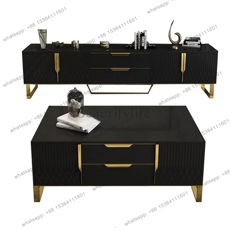 Nordic style TV cabinet coffee table combination small apartment living room bedroom 2 meters storage floor cabinet