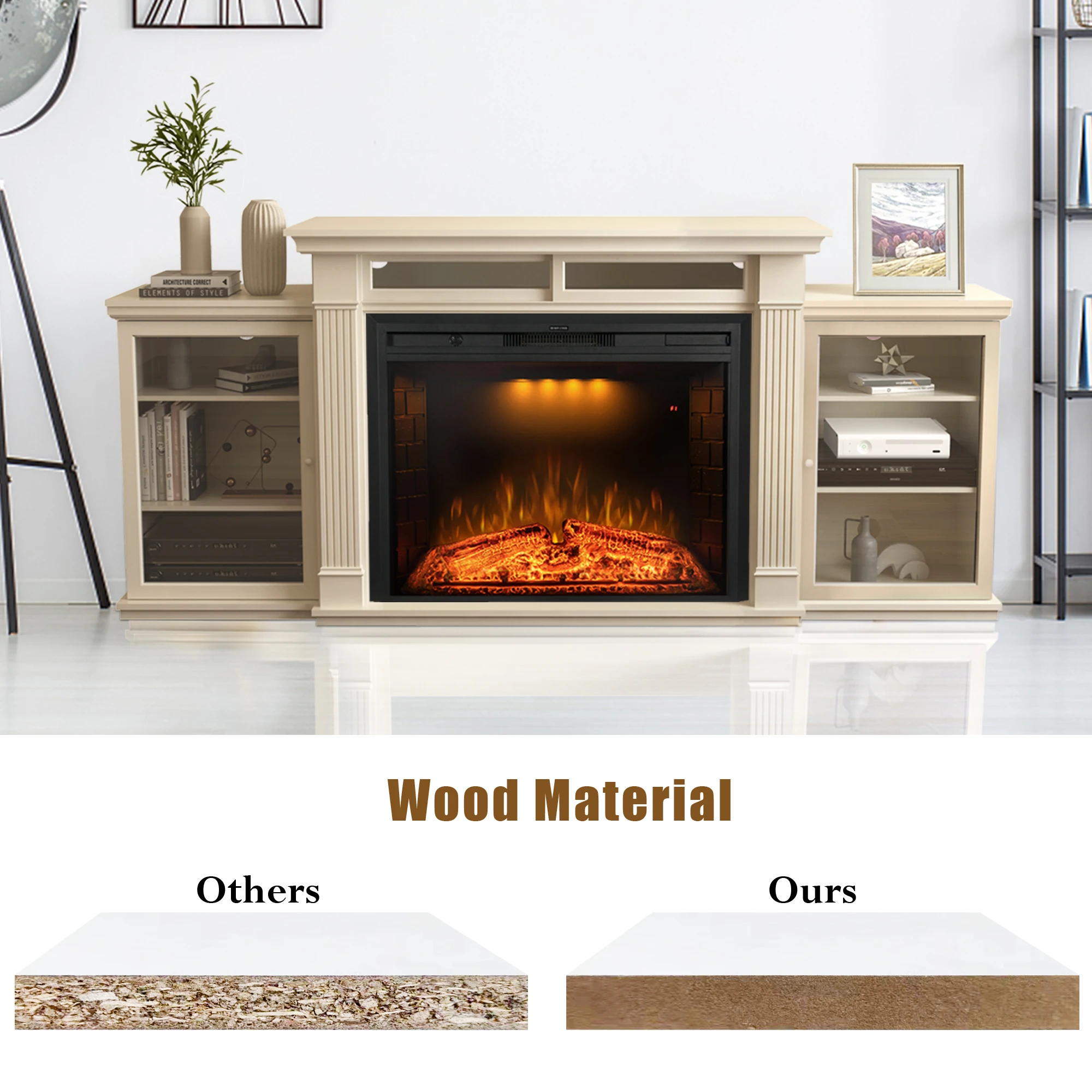 84 Inch TV Stand Wood Media Entertainment Center Mantel With Storage Cabinet Adjustable Shelves 36