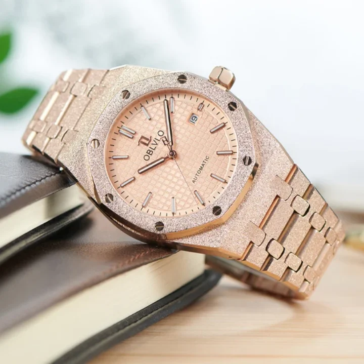 

OBLVLO Men Automatic Watch 41mm Mechanical Wristwatch Luminous Sapphire Mirror Miyota 8215 Waffle Dial