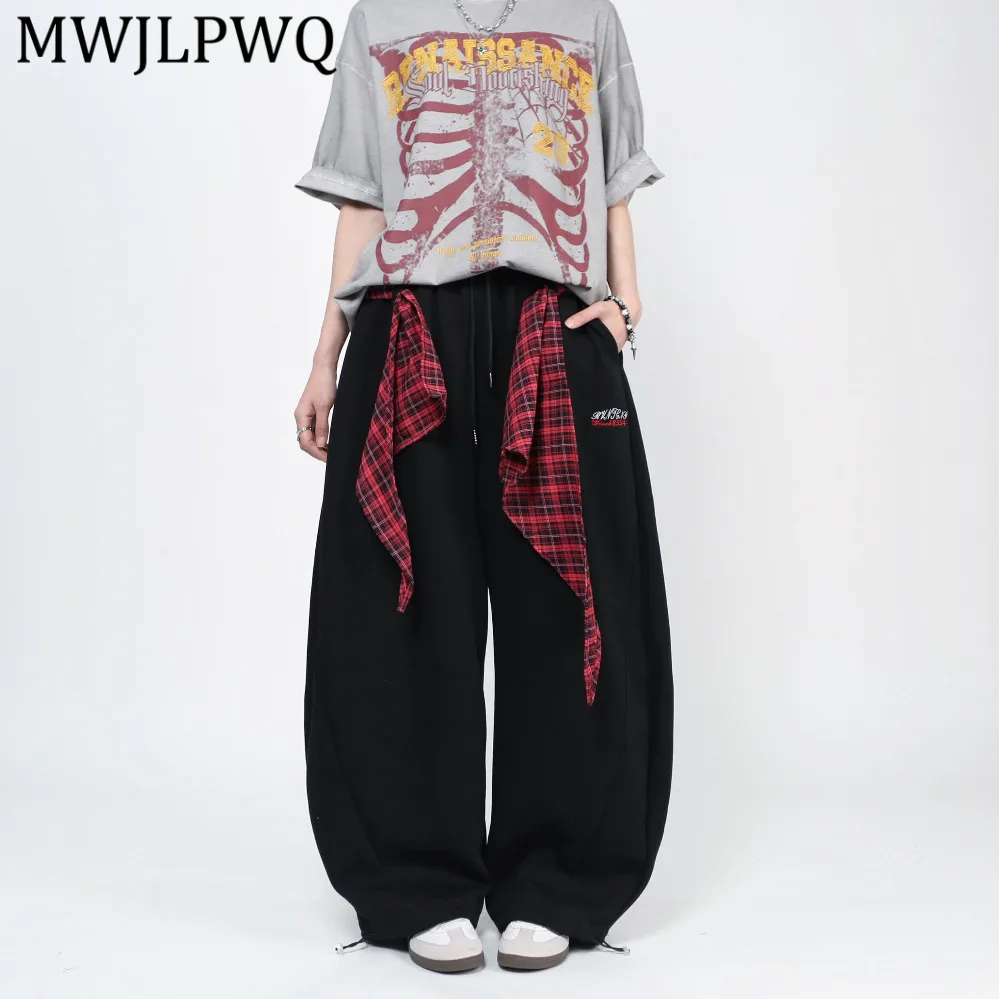 

Мужские спортивные брюки MWJLPWQ в американском стиле, в клетку, многослойные, с изогнутым кроем, для хип-хопа, уличные, свободные, универсальные, широкие, весна 14422