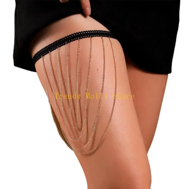 N5KB Frauen sexy Multi -Layer Gothic Leg Chain Belts Cosplay Beach Party Oberschenkelkette