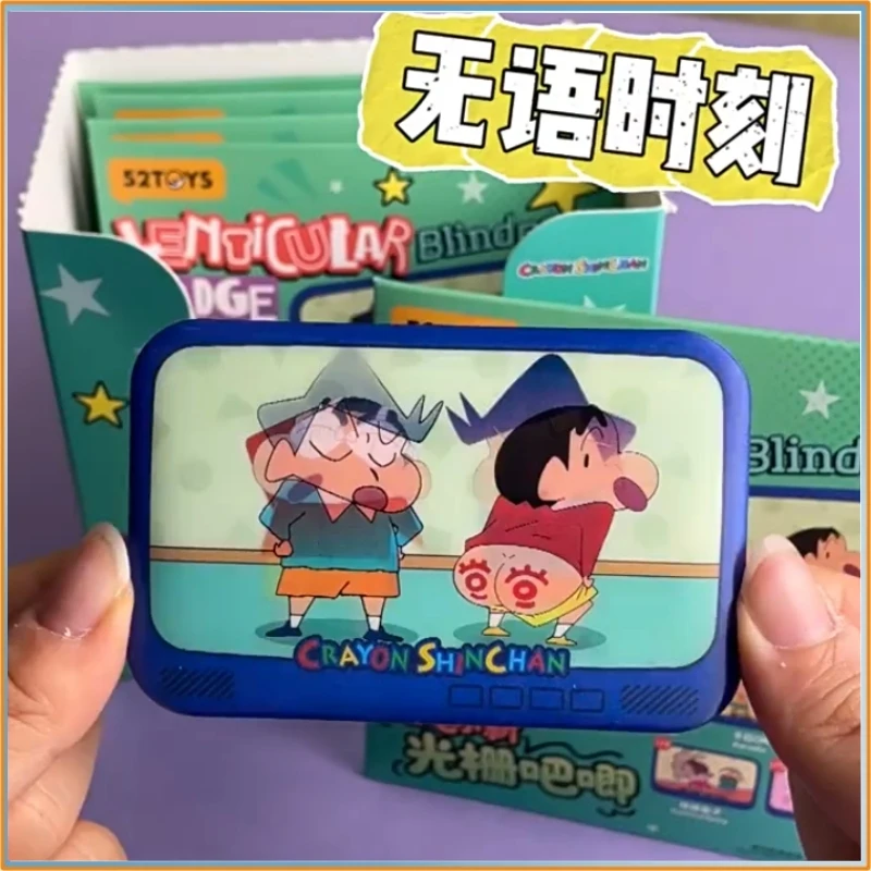 

52toys Crayon Shin-Chan Lenticular Badge Pins Blind Box, Tinplate Brooch, Anime Goods Trendy Ornament Toys Gift