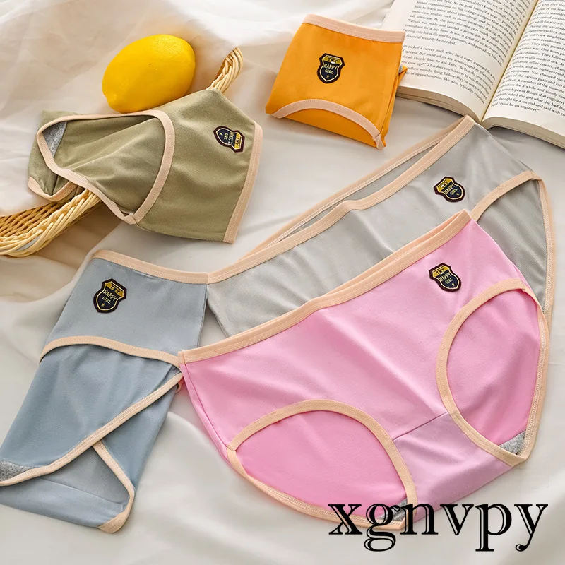 Xgnvpy Underwear Cute Sweet Triangle Mid-waist Underwear Korean Version Breathable Large Size Girl Student Triangle Shorts