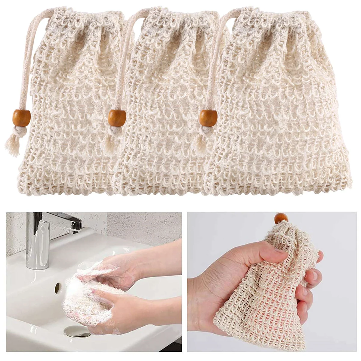 BVBV 40 Pack Soap Exfoliating Bags,Soap Saver Made Sisal Mesh Soap Bag Bar Soap Bag with Drawstring for Bath & Shower Use
