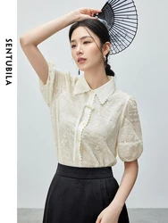 SENTUBILA Embroidery Jacquard New Chinese Style Shirt Woman 2024 Summer Casual Straight Lapel Button Up Womens Blouse 142C54484